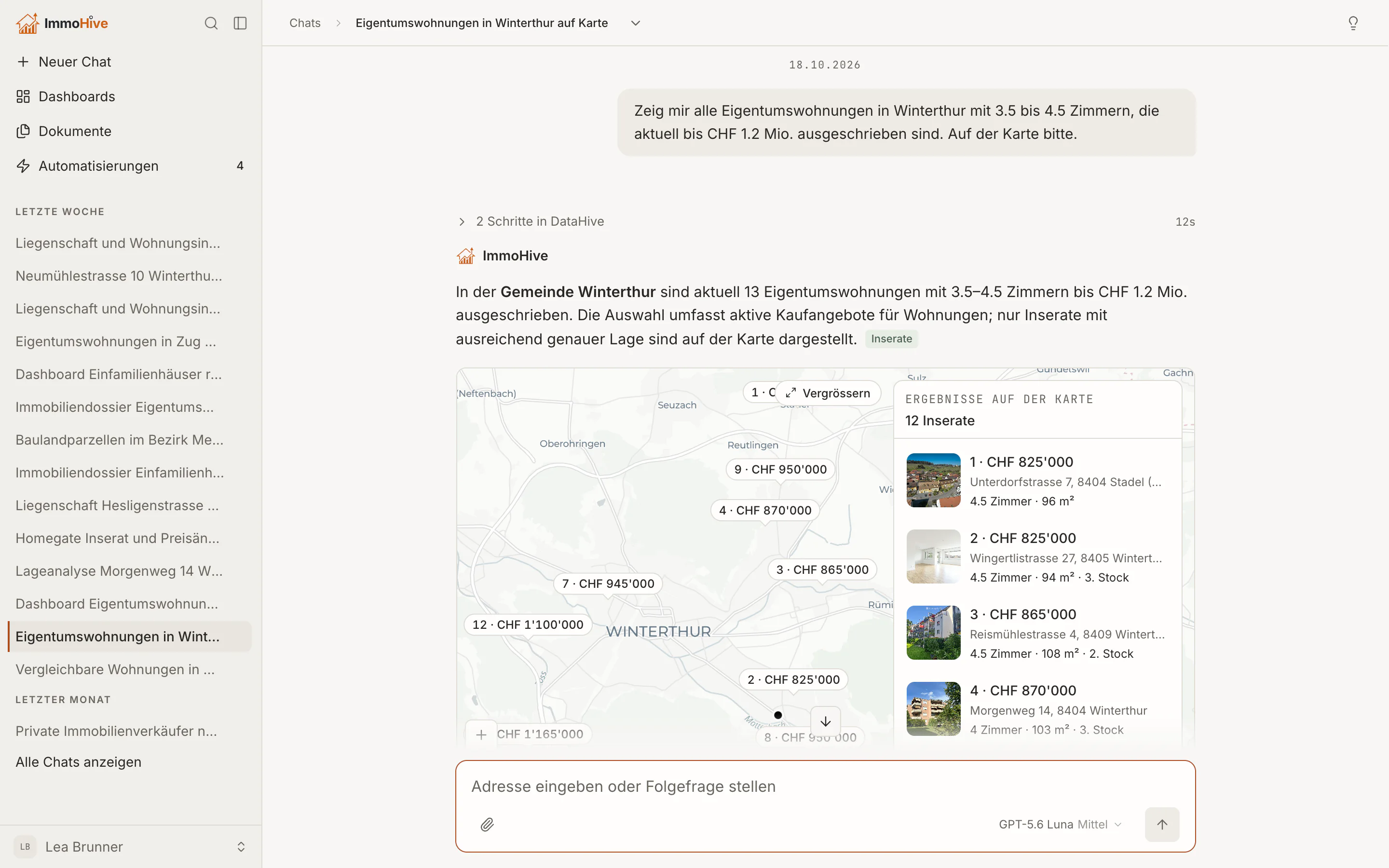 Inserate anfragen und mit Preisen auf der Karte sehen